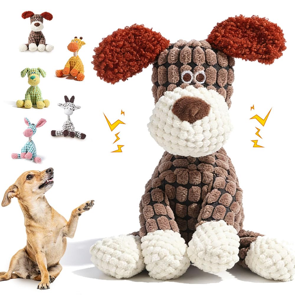 Durable Dog Stuffed Toys for Aggressive Chewers, 2026 New Indestructible Dog Toy, Interactive Squeaky Chew Teething Toys, Squeaky Plush Dog Toys (Brown)