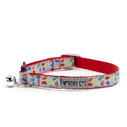 Breakaway Snap Cat Collar with Bell, Adjustable Nylon Safety Collar, Jelly Beans Patterned, Blue, One Size