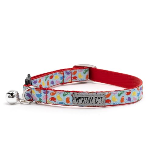 Breakaway Snap Cat Collar with Bell, Adjustable Nylon Safety Collar, Jelly Beans Patterned, Blue, One Size