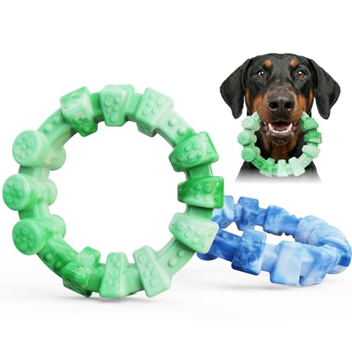 Tough Dog Toys for Aggressive Chewers 2 Pack, Indestructible Dog Toy for Large Dogs, Durable Chew Dog's Toys to Keep Them Busy, Bacon Flavored, Interactive Ring Dogs Toy