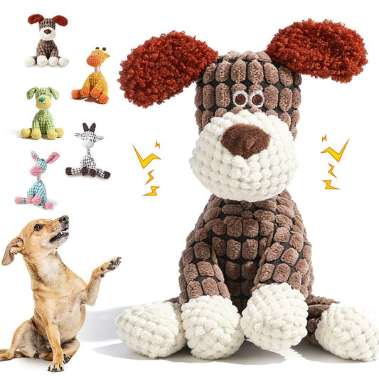 Durable Dog Stuffed Toys for Aggressive Chewers, 2026 New Indestructible Dog Toy, Interactive Squeaky Chew Teething Toys, Squeaky Plush Dog Toys (Brown)