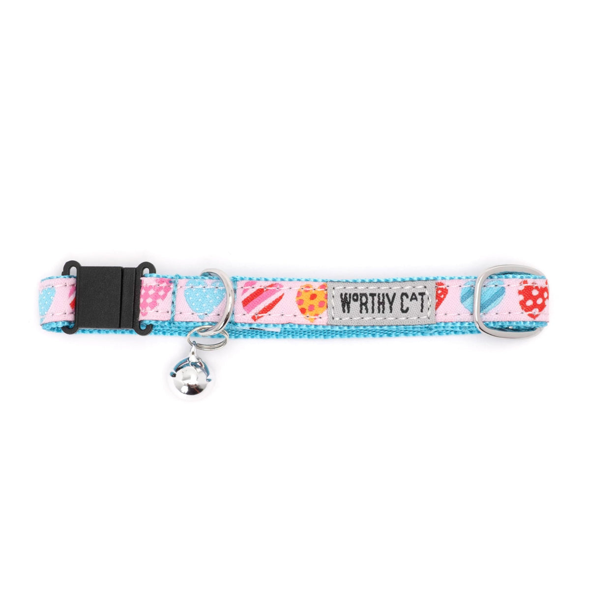 Breakaway Snap Cat Collar with Bell, Adjustable Nylon Safety Collar, Jelly Beans Patterned, Blue, One Size