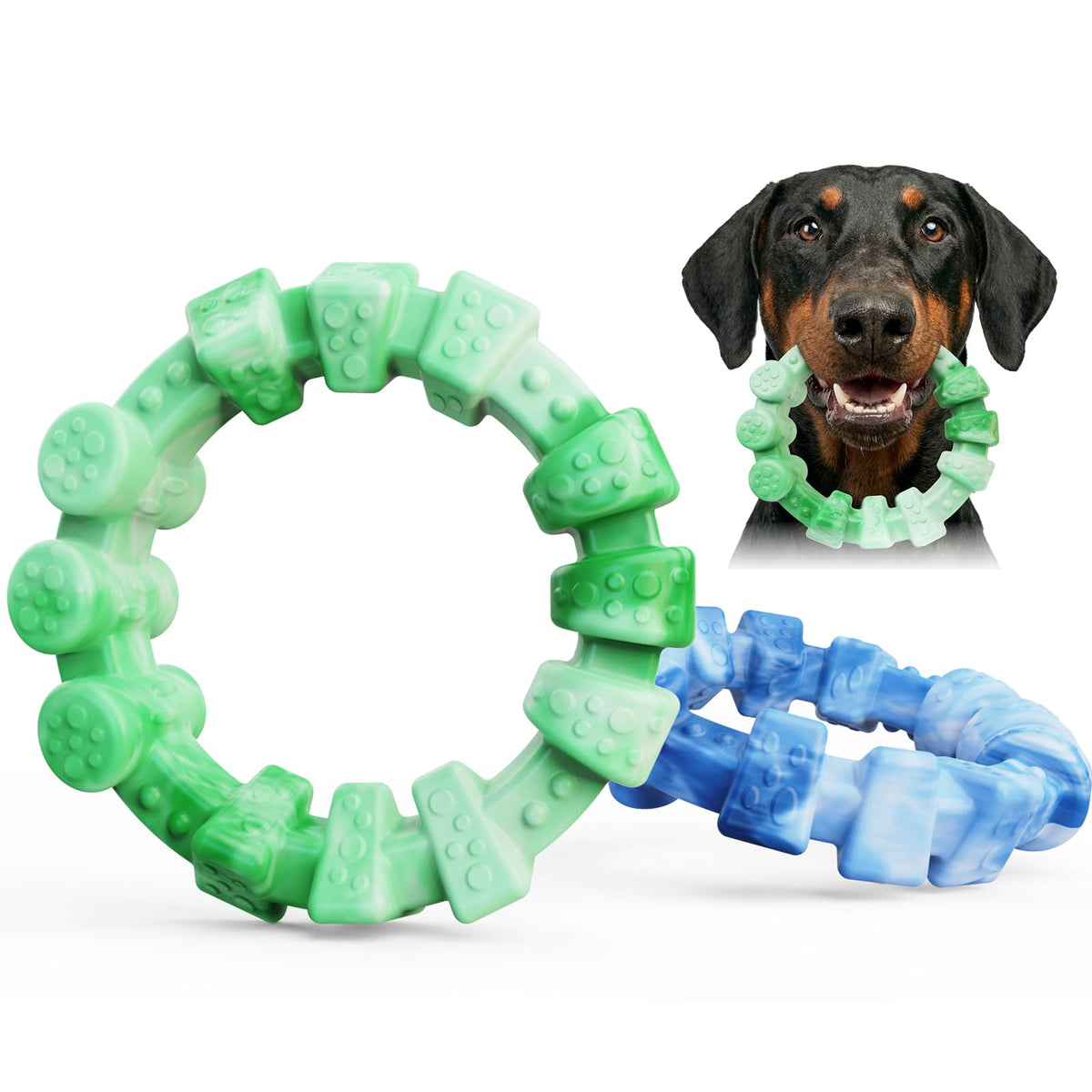 Tough Dog Toys for Aggressive Chewers 2 Pack, Indestructible Dog Toy for Large Dogs, Durable Chew Dog's Toys to Keep Them Busy, Bacon Flavored, Interactive Ring Dogs Toy