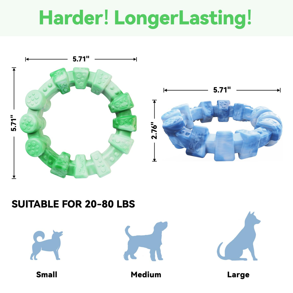 Tough Dog Toys for Aggressive Chewers 2 Pack, Indestructible Dog Toy for Large Dogs, Durable Chew Dog's Toys to Keep Them Busy, Bacon Flavored, Interactive Ring Dogs Toy