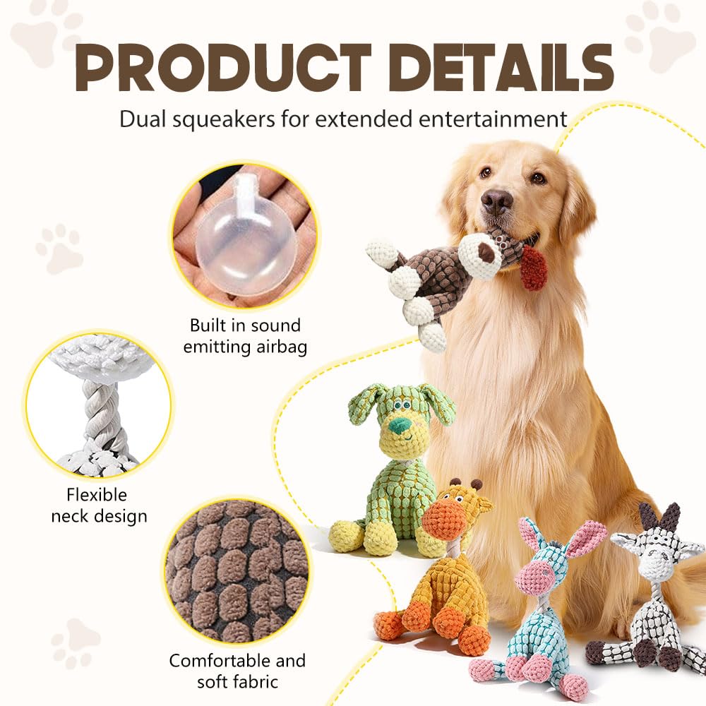 Durable Dog Stuffed Toys for Aggressive Chewers, 2026 New Indestructible Dog Toy, Squeaky Plush Dog Toys, Interactive Squeaky Chew Teething Toys (Green)
