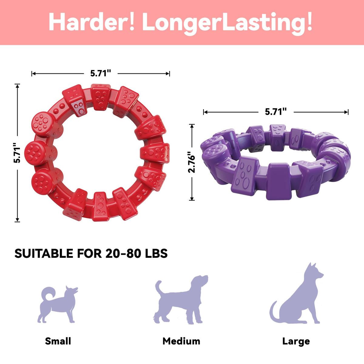 Tough Dog Toys for Aggressive Chewers 2 Pack, Indestructible Dog Toy for Large Dogs, Durable Chew Dog's Toys to Keep Them Busy, Bacon Flavored, Interactive Ring Dogs Toy