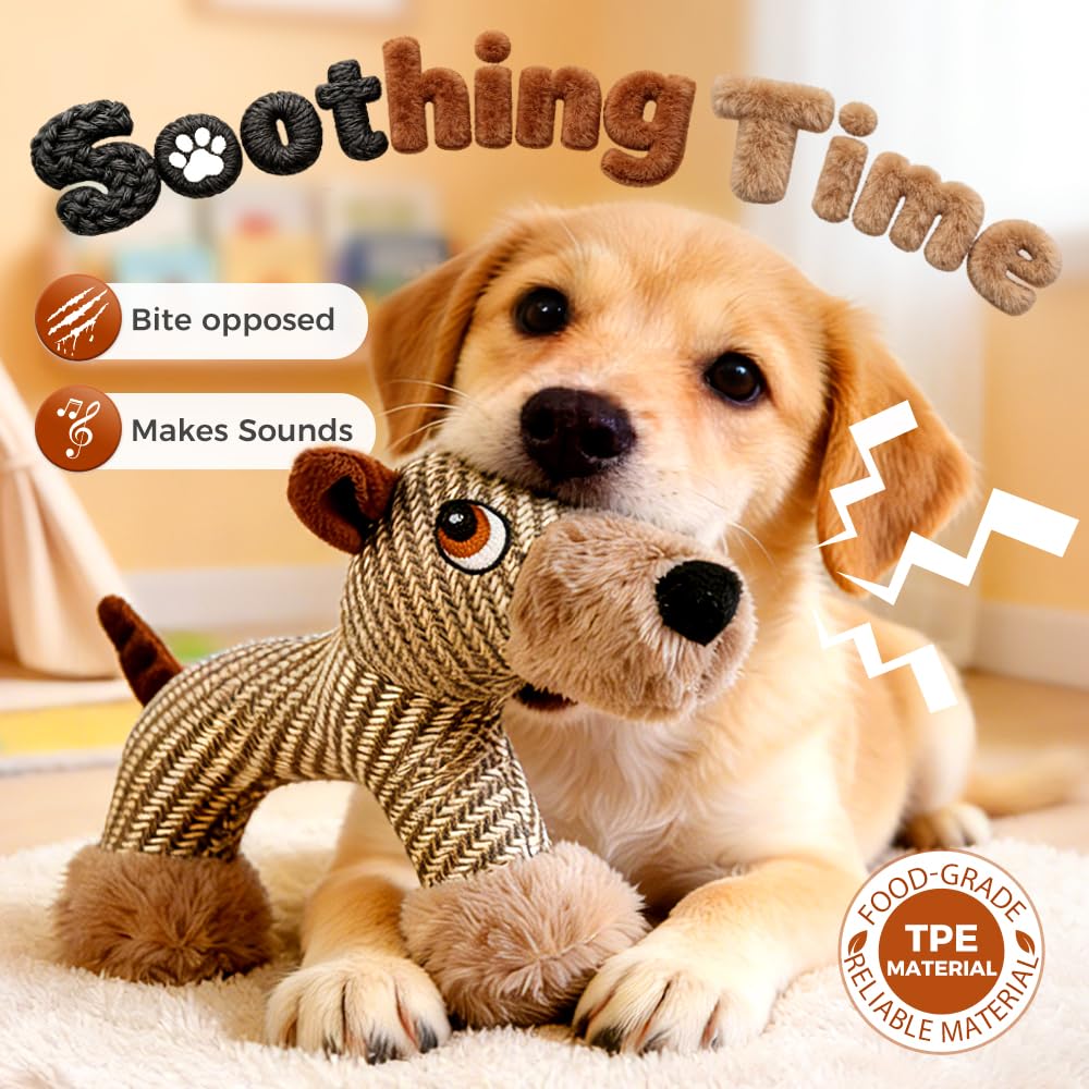 Dog Interactive Toys for Aggressive Chewers, Dog Toys, Strudy Linen Fabric, Robust Indestructible Dog Stuffed Toy for Small Medium Dogs (Elephant)