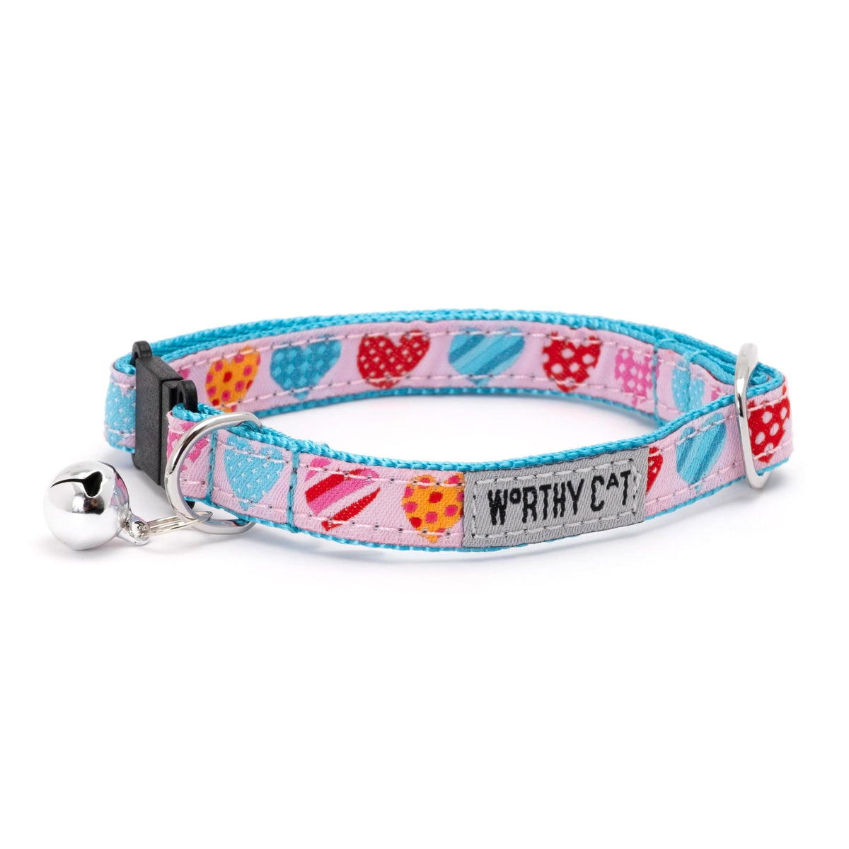 Breakaway Snap Cat Collar with Bell, Adjustable Nylon Safety Collar, Jelly Beans Patterned, Blue, One Size