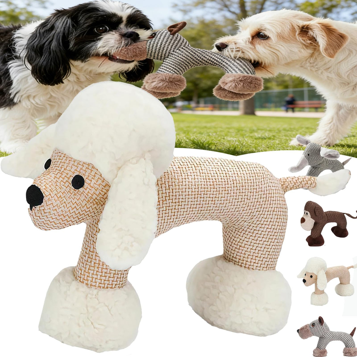 Linen Safari Companions & Chomp Champ Dog Toy, Squeaky Dog Chew Toys, Textured Linen Weave That Turns Frantic Chewing into Focused Calm, Squeaky Dog Chew Toys (Dog)