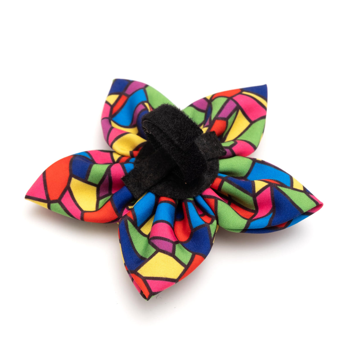 Flower Collar Attachment for Dogs & Cats – Soft Printed Polyester, Touch Fastener, Attaches to Any Collar - Sunflowers Pattern, Blue, Large