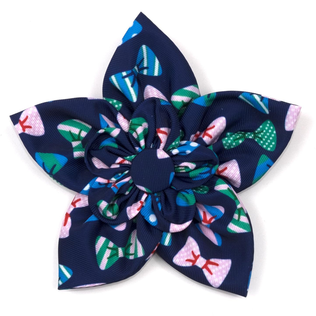 Flower Collar Attachment for Dogs & Cats – Soft Printed Polyester, Touch Fastener, Attaches to Any Collar - Sunflowers Pattern, Blue, Large