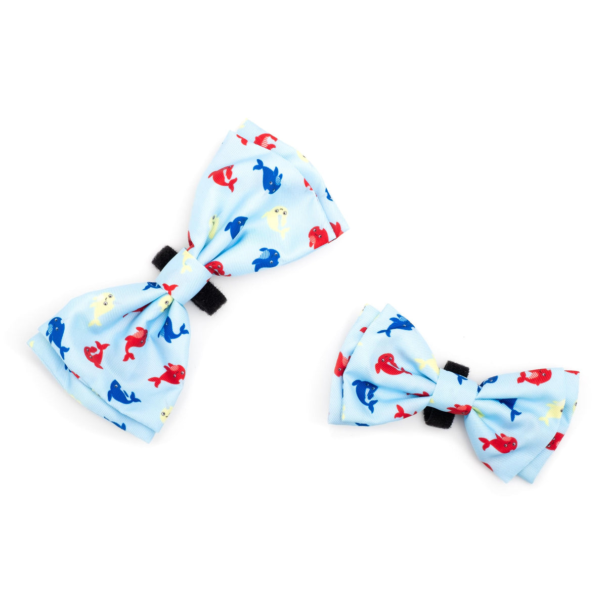 Pet Bow Tie for Dogs & Cats – Soft Printed Polyester Collar Bow Tie with Touch Fastener, Attaches to Any Collar - Narwhals Pattern, LiteBlue, Small