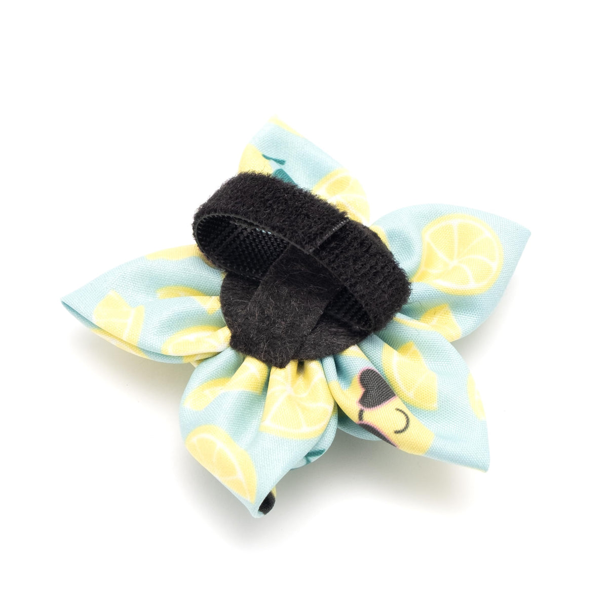 Flower Collar Attachment for Dogs & Cats – Soft Printed Polyester, Touch Fastener, Attaches to Any Collar - Sunflowers Pattern, Blue, Large