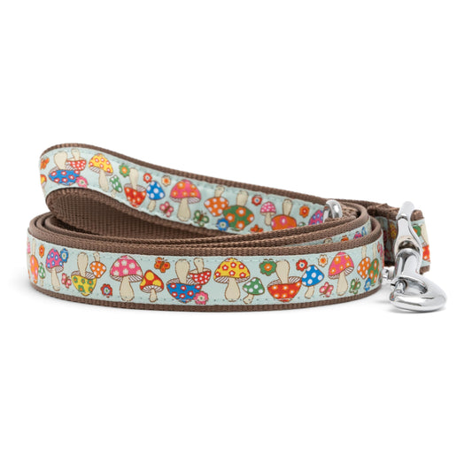 Stylish & Fashionable Mushrooms Dog Leash, Nylon Webbing, 5 Ft Length, Mint, Large