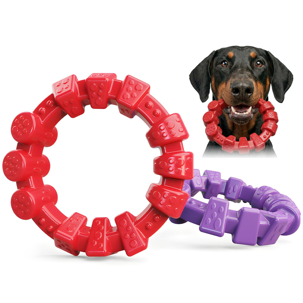 Tough Dog Toys for Aggressive Chewers 2 Pack, Indestructible Dog Toy for Large Dogs, Durable Chew Dog's Toys to Keep Them Busy, Bacon Flavored, Interactive Ring Dogs Toy