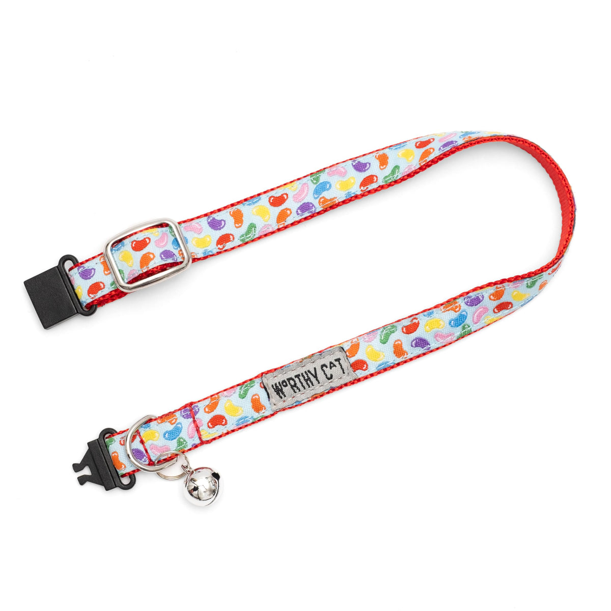 Breakaway Snap Cat Collar with Bell, Adjustable Nylon Safety Collar, Jelly Beans Patterned, Blue, One Size