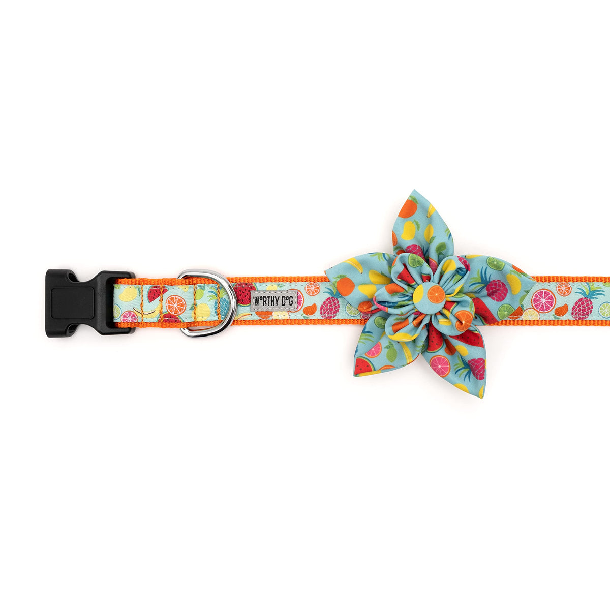 Flower Collar Attachment for Dogs & Cats – Soft Printed Polyester, Touch Fastener, Attaches to Any Collar - Sunflowers Pattern, Blue, Large