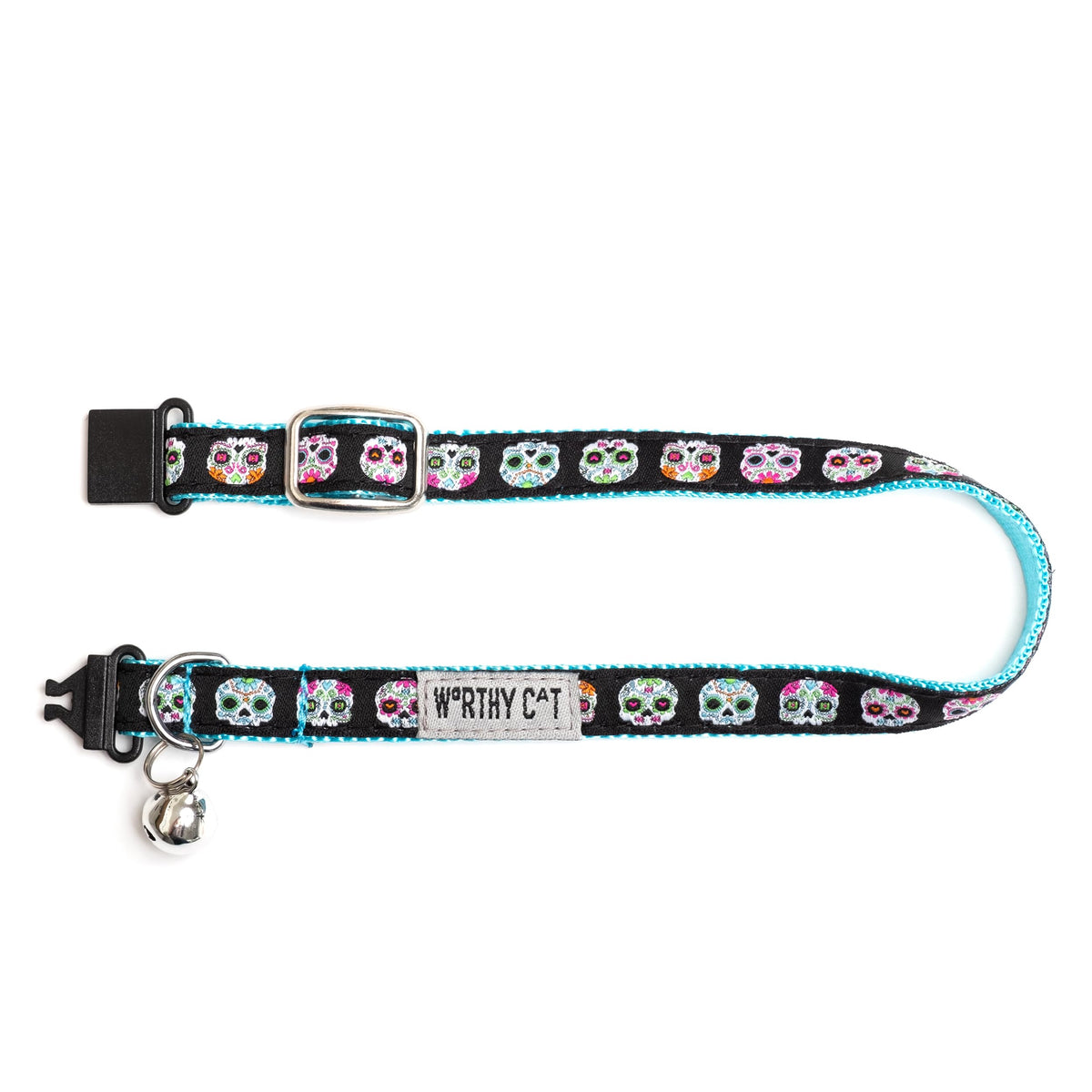 Breakaway Snap Cat Collar with Bell, Adjustable Nylon Safety Collar, Jelly Beans Patterned, Blue, One Size
