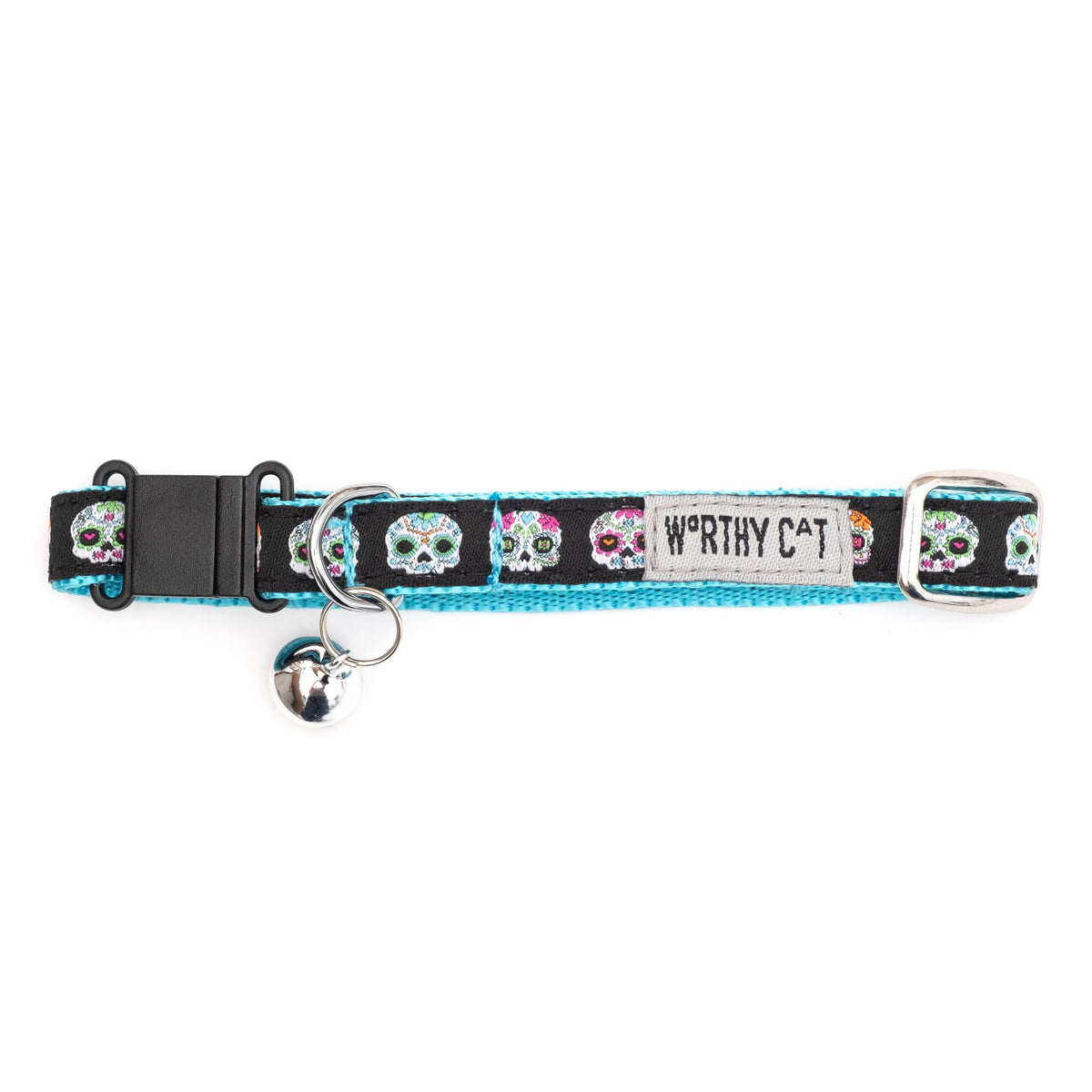 Breakaway Snap Cat Collar with Bell, Adjustable Nylon Safety Collar, Jelly Beans Patterned, Blue, One Size