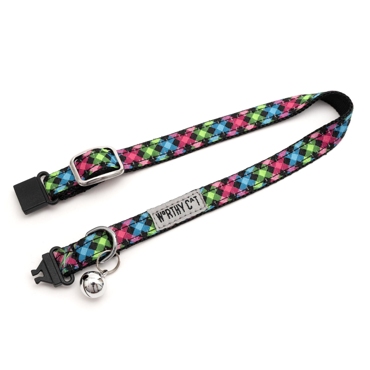 Breakaway Snap Cat Collar with Bell, Adjustable Nylon Safety Collar, Jelly Beans Patterned, Blue, One Size