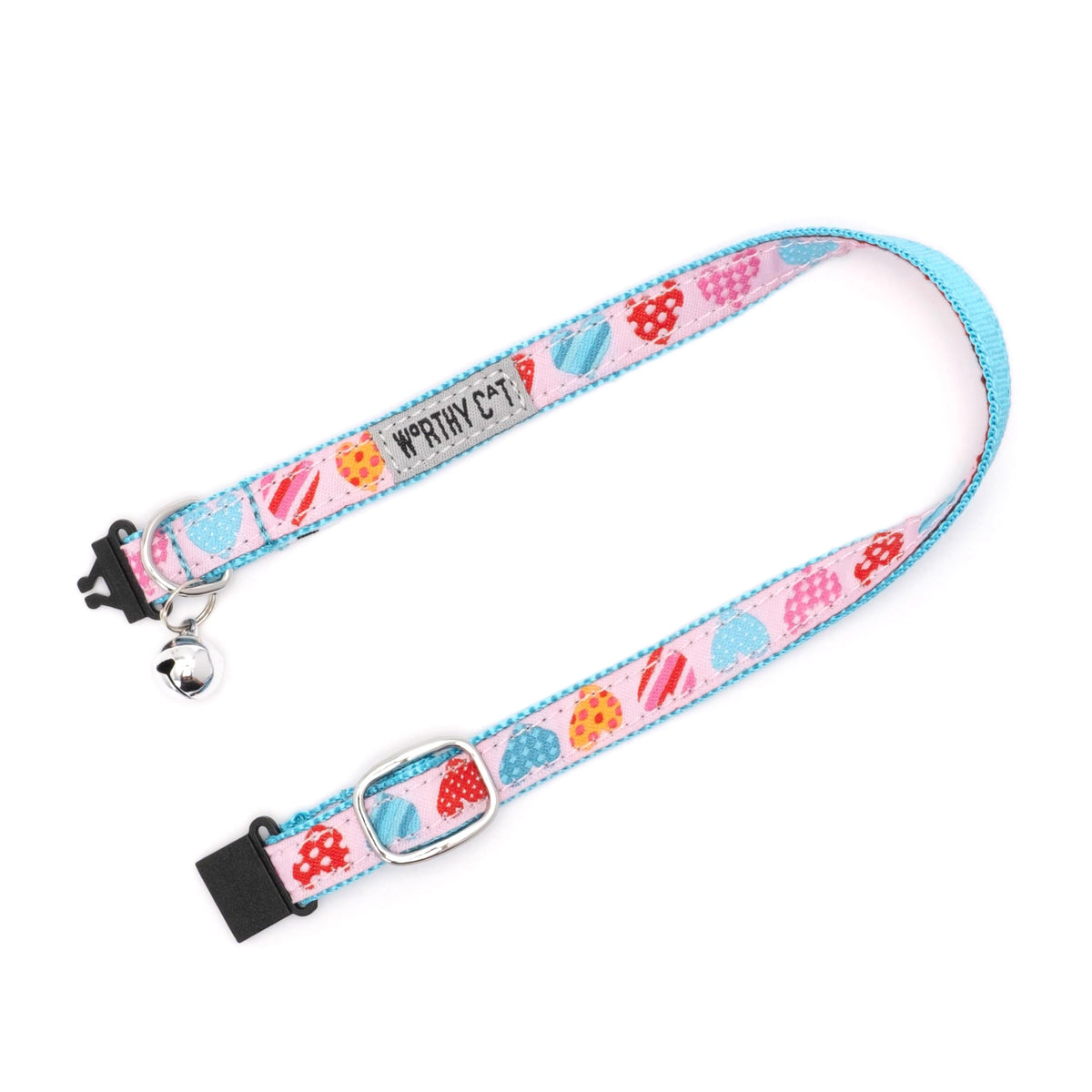 Breakaway Snap Cat Collar with Bell, Adjustable Nylon Safety Collar, Jelly Beans Patterned, Blue, One Size