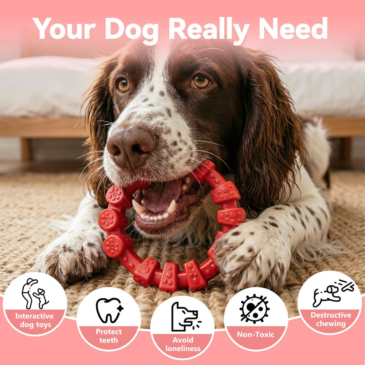 Tough Dog Toys for Aggressive Chewers 2 Pack, Indestructible Dog Toy for Large Dogs, Durable Chew Dog's Toys to Keep Them Busy, Bacon Flavored, Interactive Ring Dogs Toy