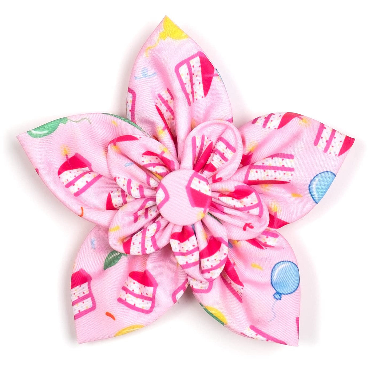 Flower Collar Attachment for Dogs & Cats – Soft Printed Polyester, Touch Fastener, Attaches to Any Collar - Sunflowers Pattern, Blue, Large