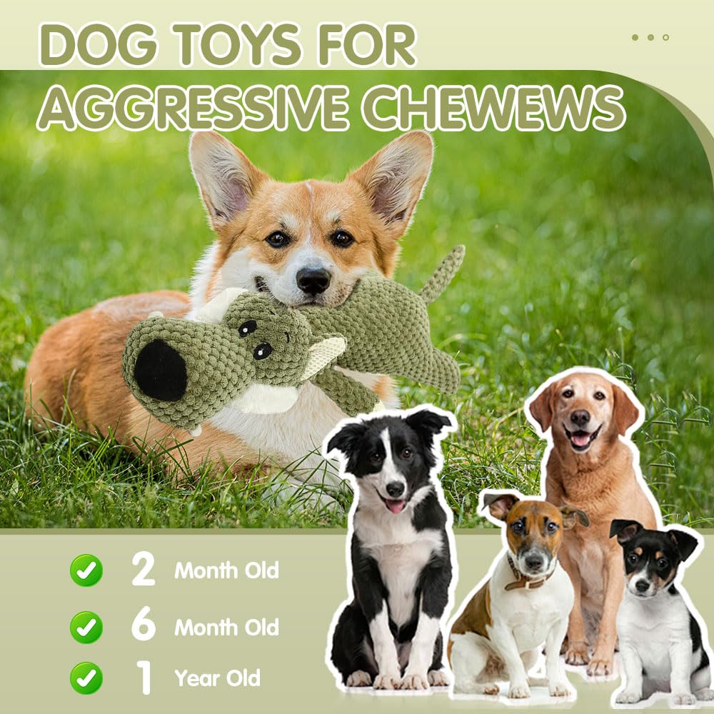 Dog Plush Toys for Aggressive Chewers, Dog Toys Indestructible Dog Puppy Squeaky Chew Toys, 2026 Interactive Dog Toys for Heavy Chewers Durable Chew Toys Dog Plush Toy (Grey)