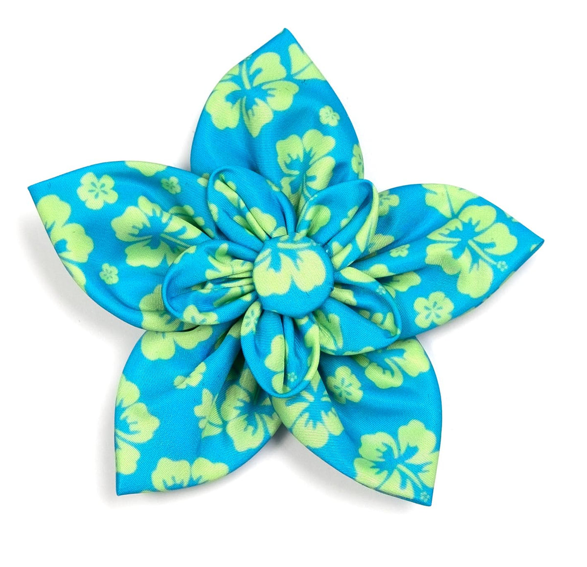 Flower Collar Attachment for Dogs & Cats – Soft Printed Polyester, Touch Fastener, Attaches to Any Collar - Sunflowers Pattern, Blue, Large