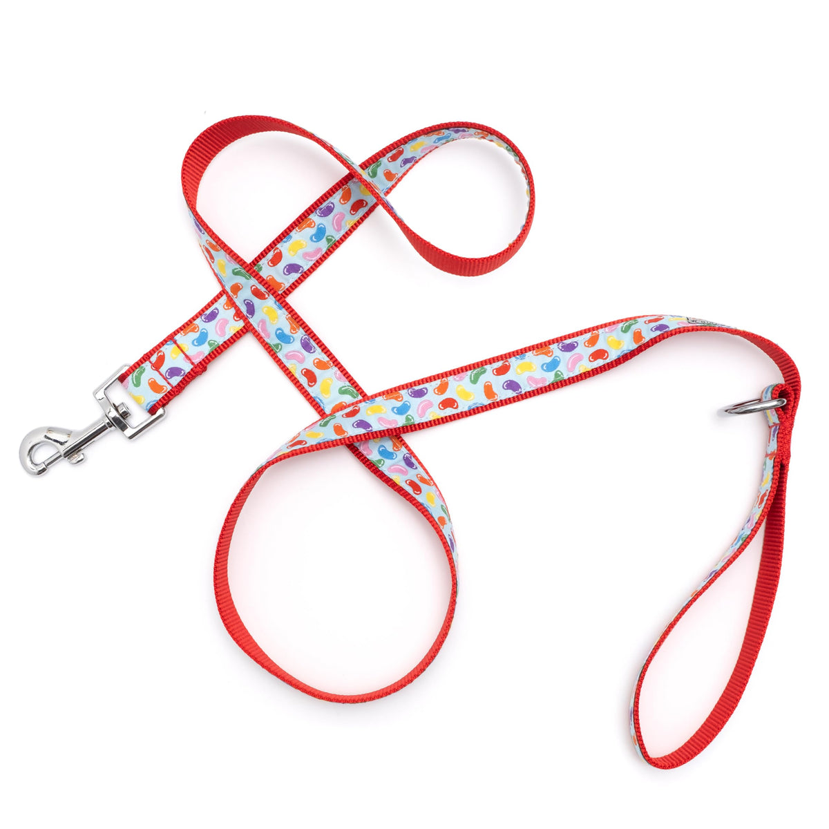 Fashionable Jelly Beans Leash for Dogs, Woven Ribbon, Solid Nickel Plated D-Ring, Blue, Small