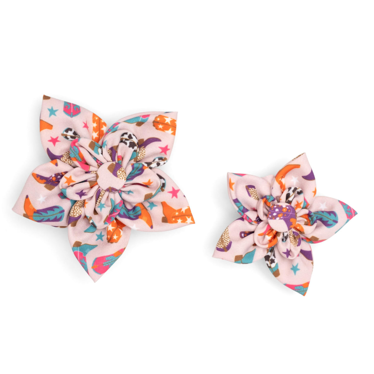 Flower Collar Attachment for Dogs & Cats – Soft Printed Polyester, Touch Fastener, Attaches to Any Collar - Sunflowers Pattern, Blue, Large