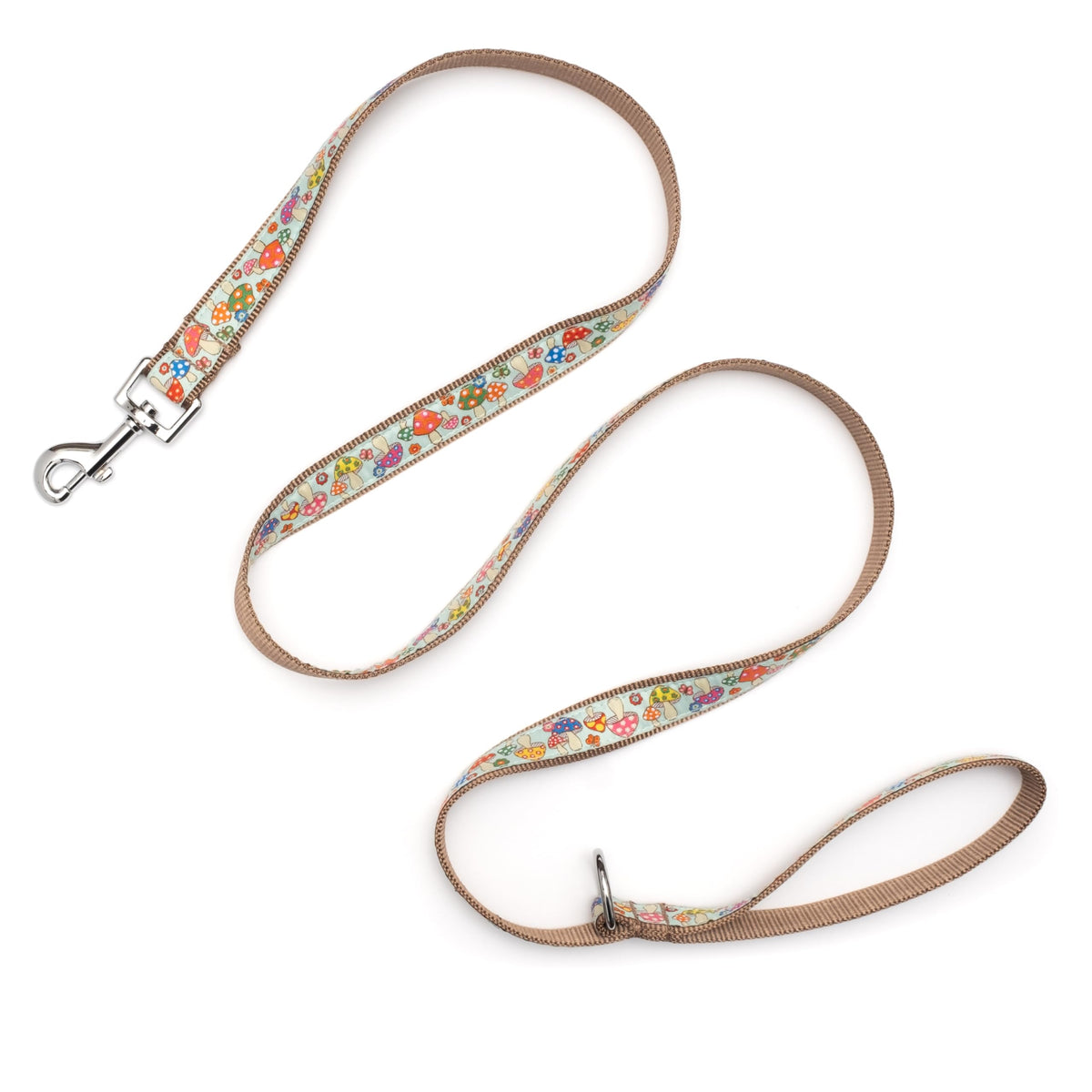 Stylish & Fashionable Mushrooms Dog Leash, Nylon Webbing, 5 Ft Length, Mint, Large