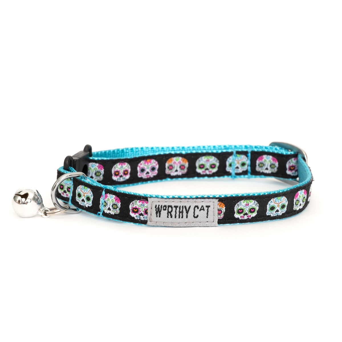 Breakaway Snap Cat Collar with Bell, Adjustable Nylon Safety Collar, Jelly Beans Patterned, Blue, One Size