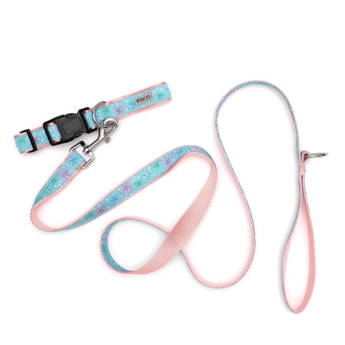 Fashionable Jelly Beans Leash for Dogs, Woven Ribbon, Solid Nickel Plated D-Ring, Blue, Small