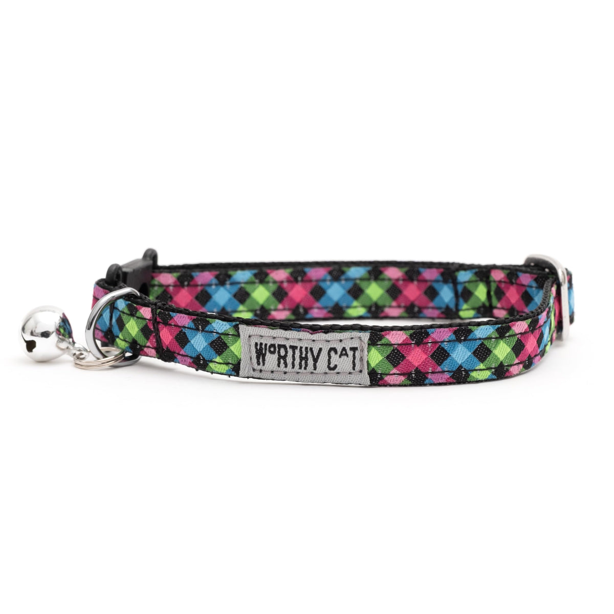 Breakaway Snap Cat Collar with Bell, Adjustable Nylon Safety Collar, Jelly Beans Patterned, Blue, One Size