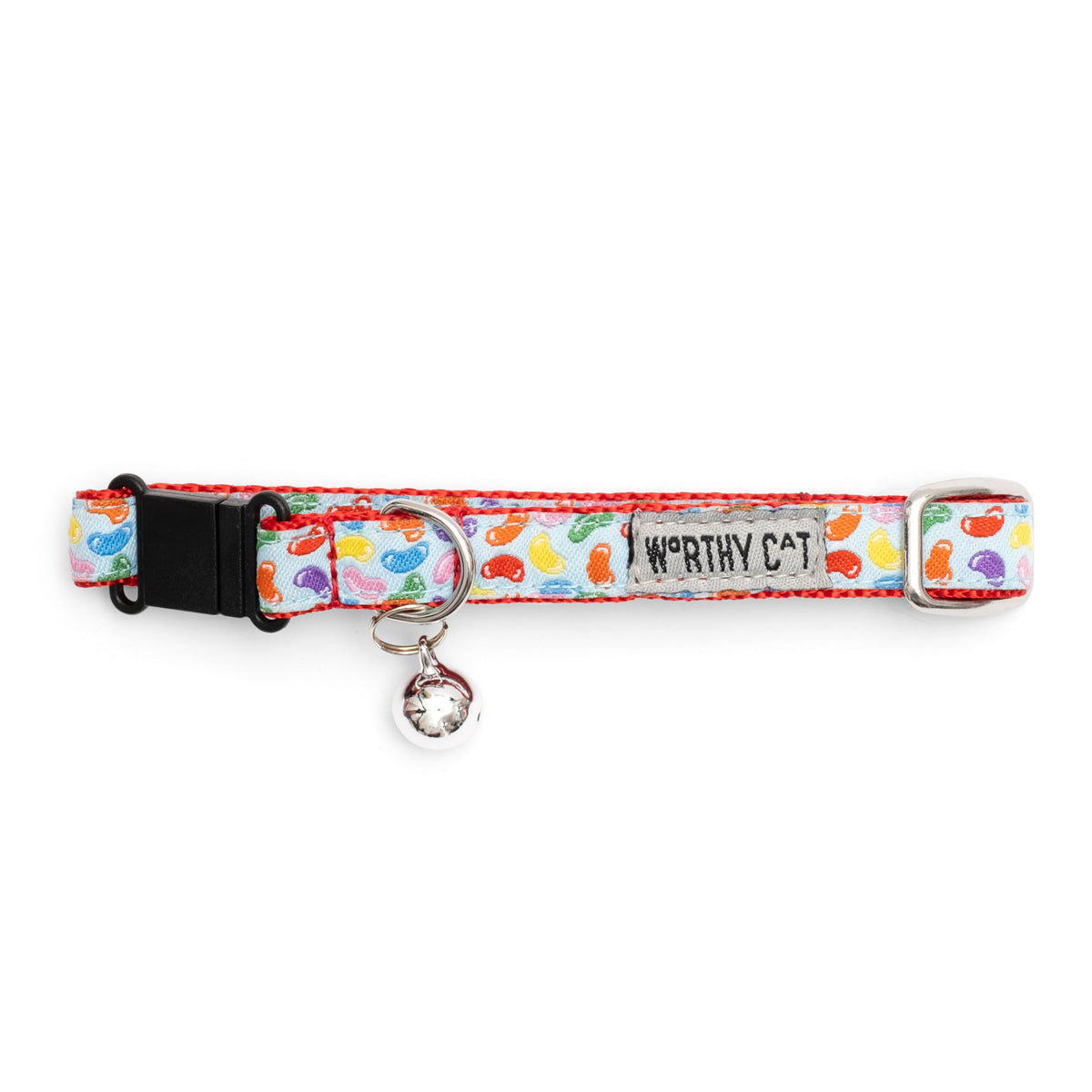 Breakaway Snap Cat Collar with Bell, Adjustable Nylon Safety Collar, Jelly Beans Patterned, Blue, One Size