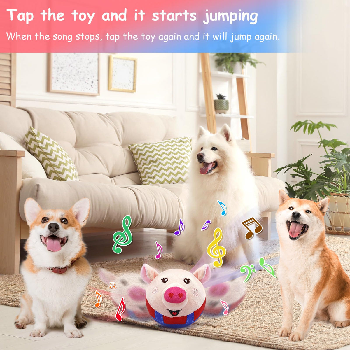 Interactive Dog Toys, Squeaky Dog Toys with Jumping Wiggling, Rechargeable Chew Dog Toy for Small/Medium/Large Dogs to Keep Them Busy