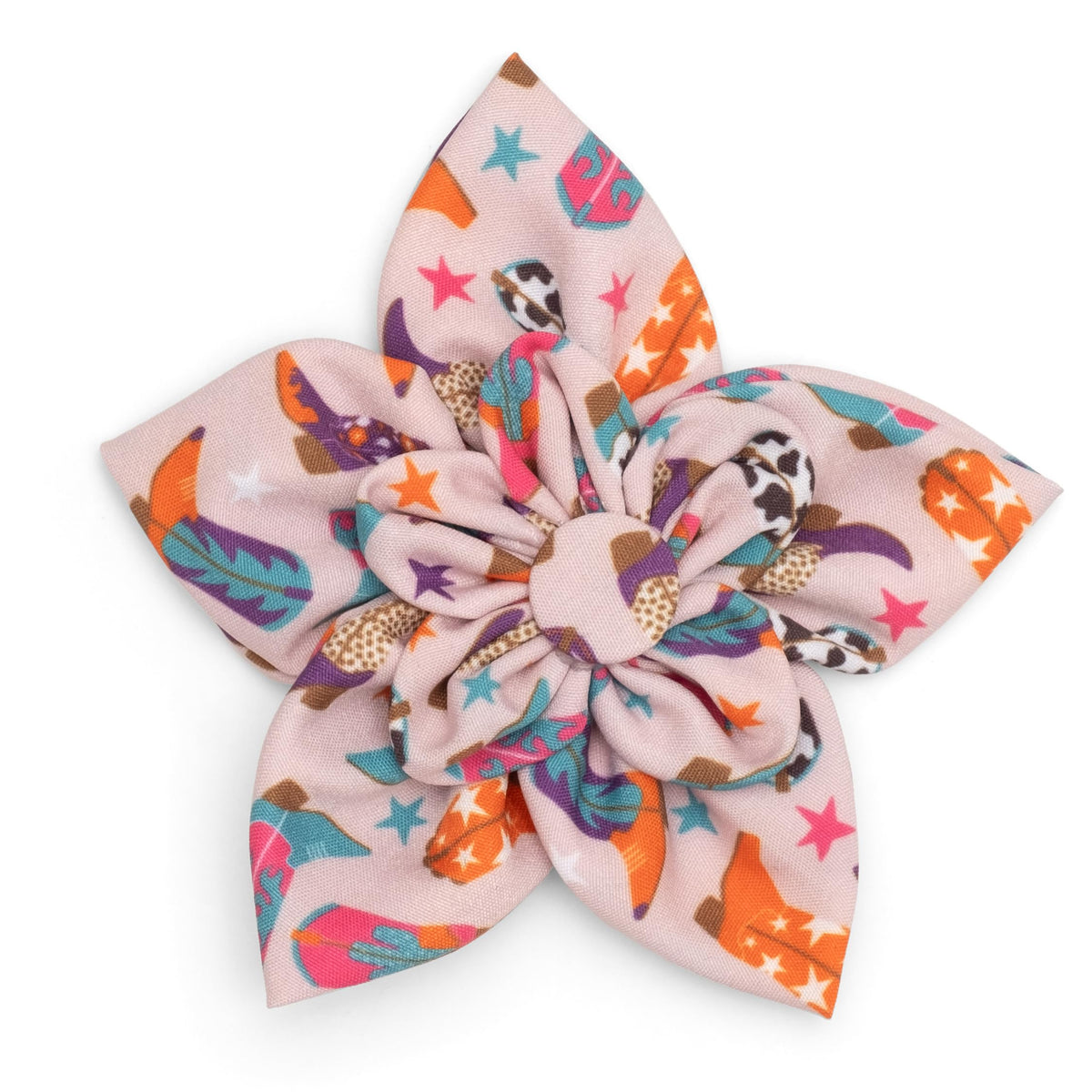 Flower Collar Attachment for Dogs & Cats – Soft Printed Polyester, Touch Fastener, Attaches to Any Collar - Sunflowers Pattern, Blue, Large