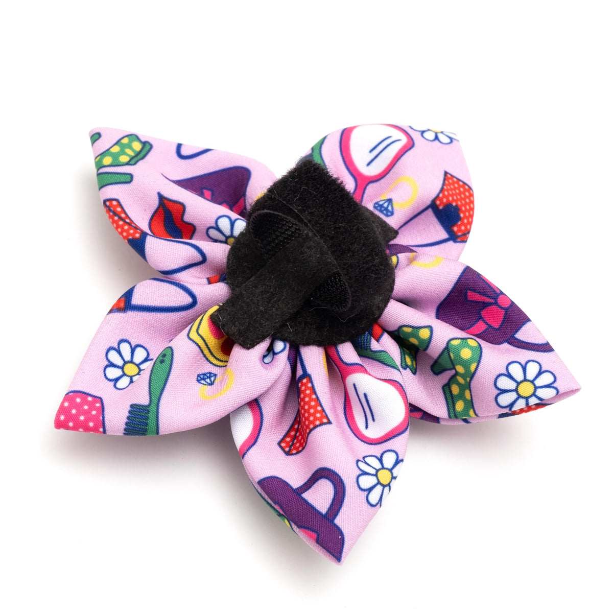 Flower Collar Attachment for Dogs & Cats – Soft Printed Polyester, Touch Fastener, Attaches to Any Collar - Sunflowers Pattern, Blue, Large