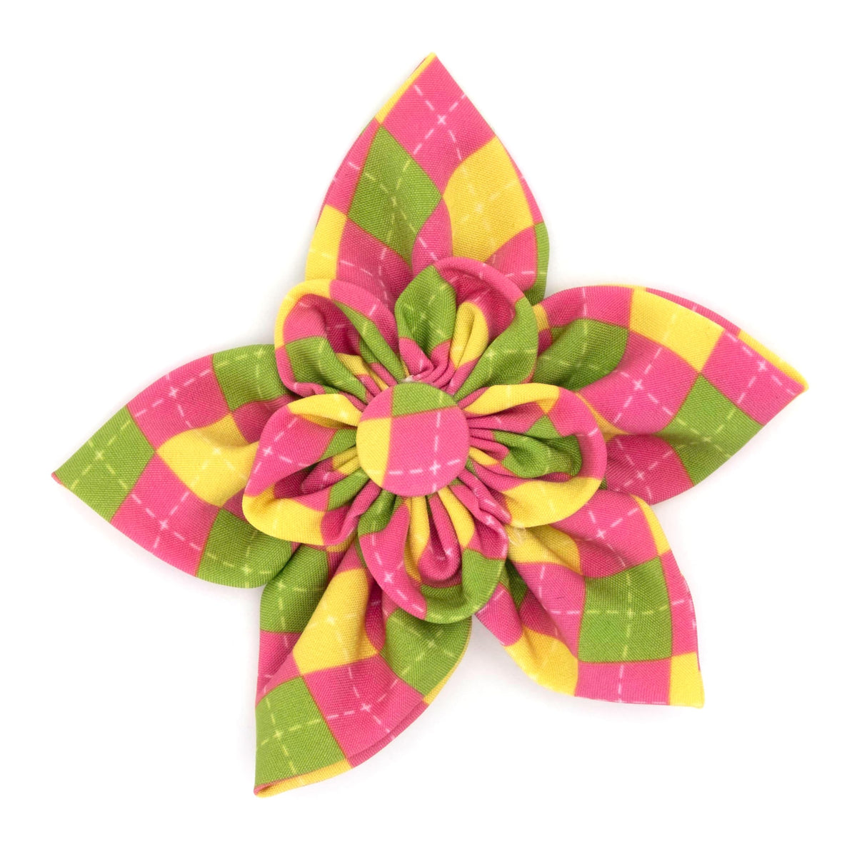 Flower Collar Attachment for Dogs & Cats – Soft Printed Polyester, Touch Fastener, Attaches to Any Collar - Sunflowers Pattern, Blue, Large