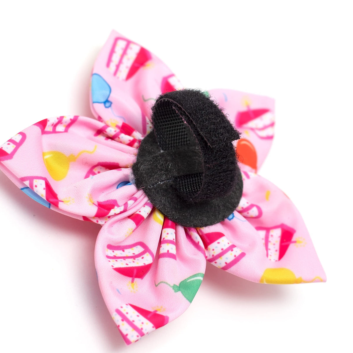 Flower Collar Attachment for Dogs & Cats – Soft Printed Polyester, Touch Fastener, Attaches to Any Collar - Sunflowers Pattern, Blue, Large