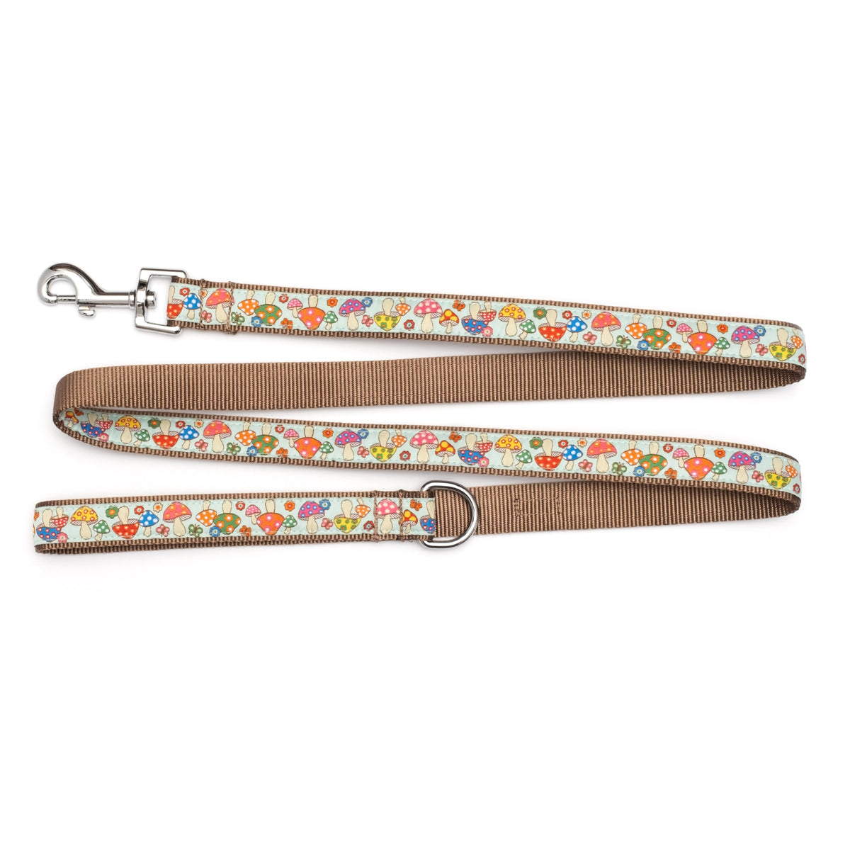 Stylish & Fashionable Mushrooms Dog Leash, Nylon Webbing, 5 Ft Length, Mint, Large