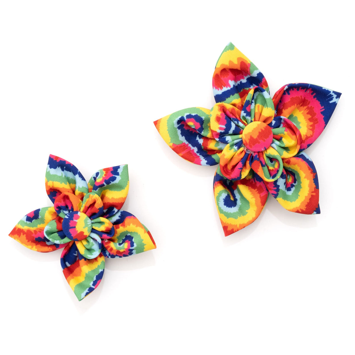 Flower Collar Attachment for Dogs & Cats – Soft Printed Polyester, Touch Fastener, Attaches to Any Collar - Sunflowers Pattern, Blue, Large