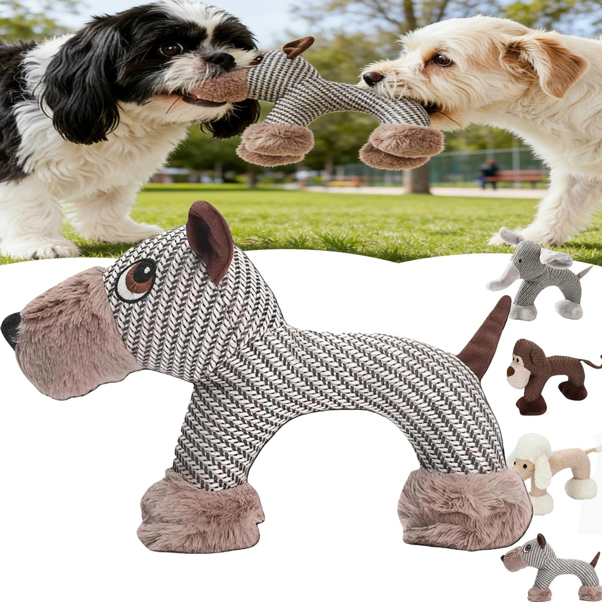 Linen Safari Companions & Chomp Champ Dog Toy, Squeaky Dog Chew Toys, Textured Linen Weave That Turns Frantic Chewing into Focused Calm, Squeaky Dog Chew Toys (Dog)