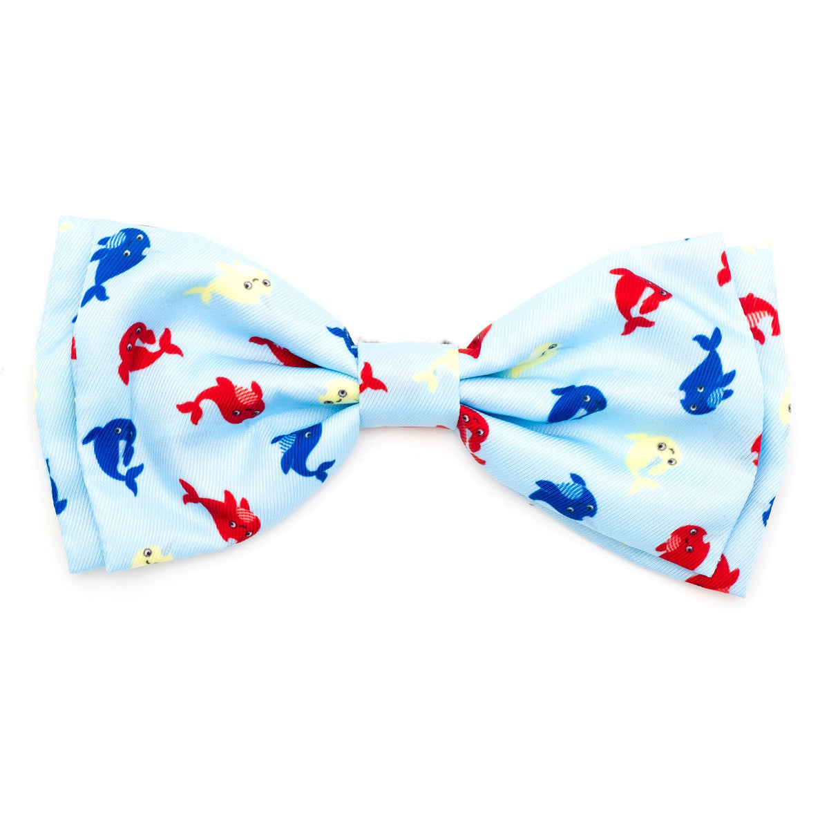 Pet Bow Tie for Dogs & Cats – Soft Printed Polyester Collar Bow Tie with Touch Fastener, Attaches to Any Collar - Narwhals Pattern, LiteBlue, Small