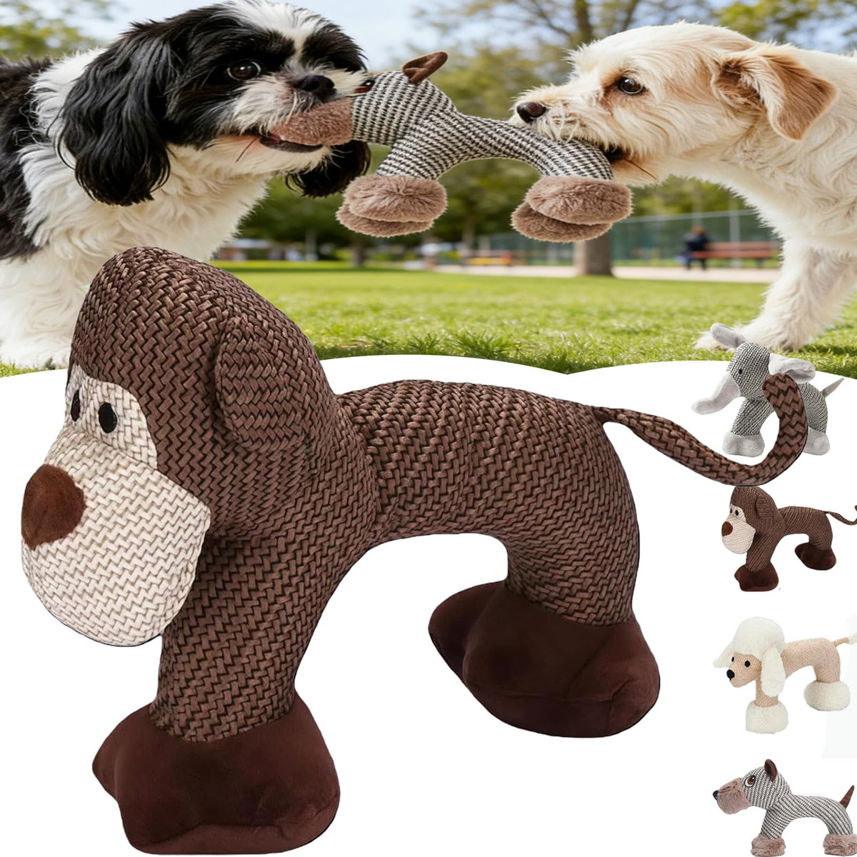 Linen Safari Companions & Chomp Champ Dog Toy, Squeaky Dog Chew Toys, Textured Linen Weave That Turns Frantic Chewing into Focused Calm, Squeaky Dog Chew Toys (Dog)
