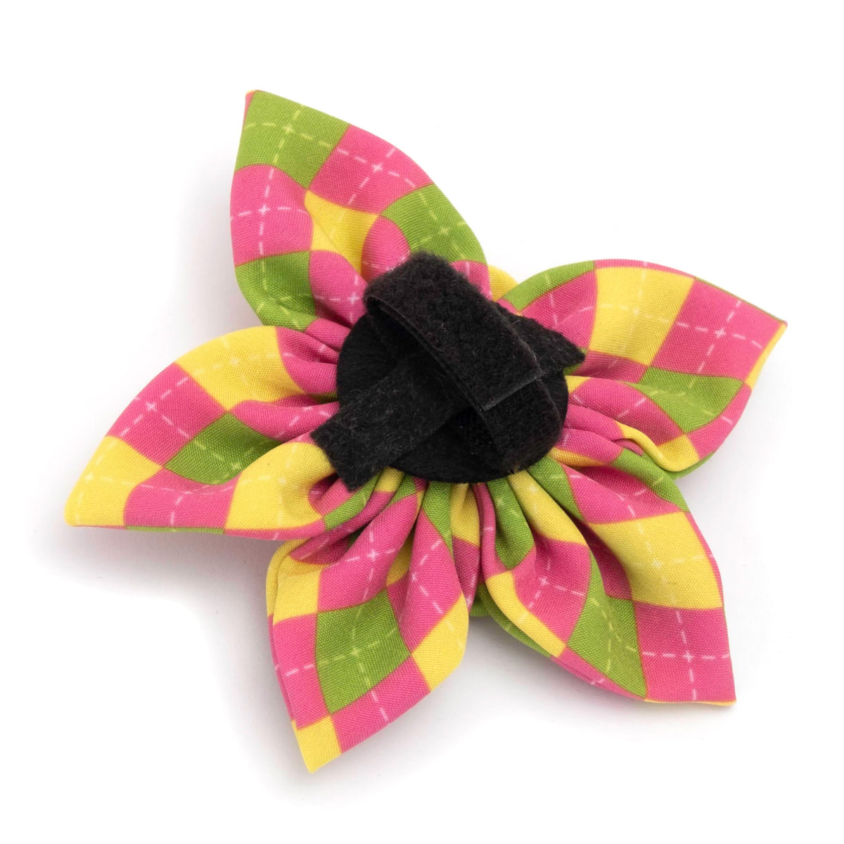 Flower Collar Attachment for Dogs & Cats – Soft Printed Polyester, Touch Fastener, Attaches to Any Collar - Sunflowers Pattern, Blue, Large