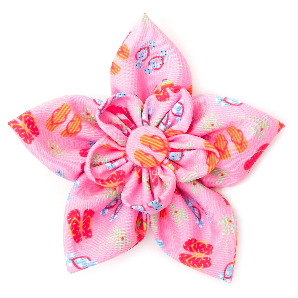 Flower Collar Attachment for Dogs & Cats – Soft Printed Polyester, Touch Fastener, Attaches to Any Collar - Sunflowers Pattern, Blue, Large
