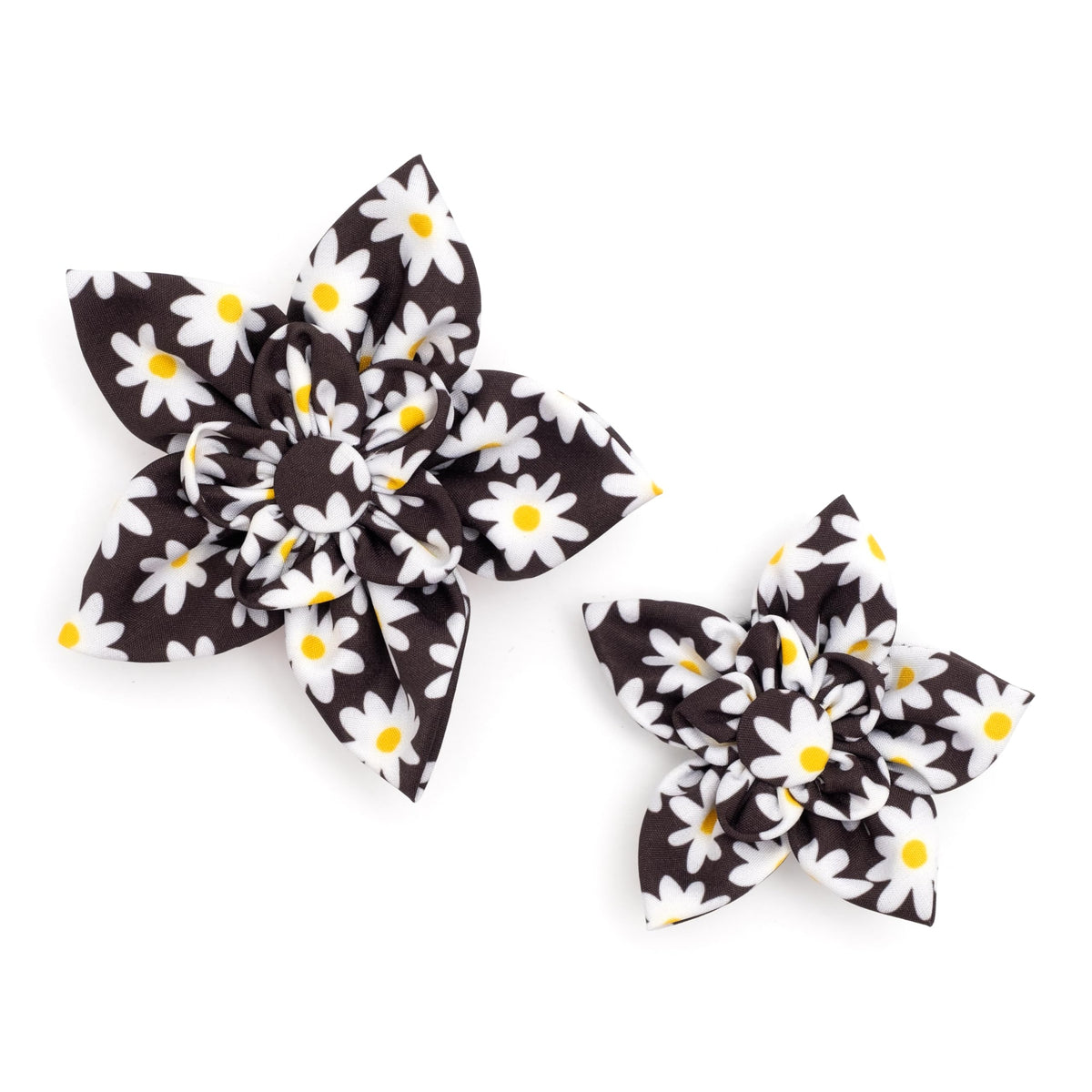 Flower Collar Attachment for Dogs & Cats – Soft Printed Polyester, Touch Fastener, Attaches to Any Collar - Sunflowers Pattern, Blue, Large