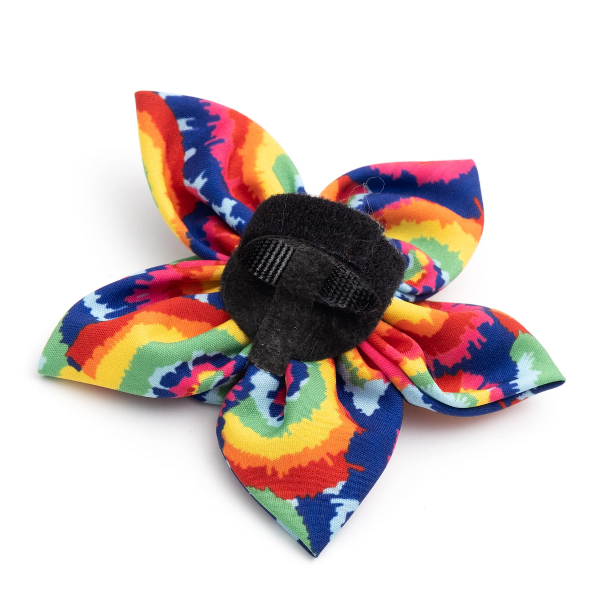 Flower Collar Attachment for Dogs & Cats – Soft Printed Polyester, Touch Fastener, Attaches to Any Collar - Sunflowers Pattern, Blue, Large
